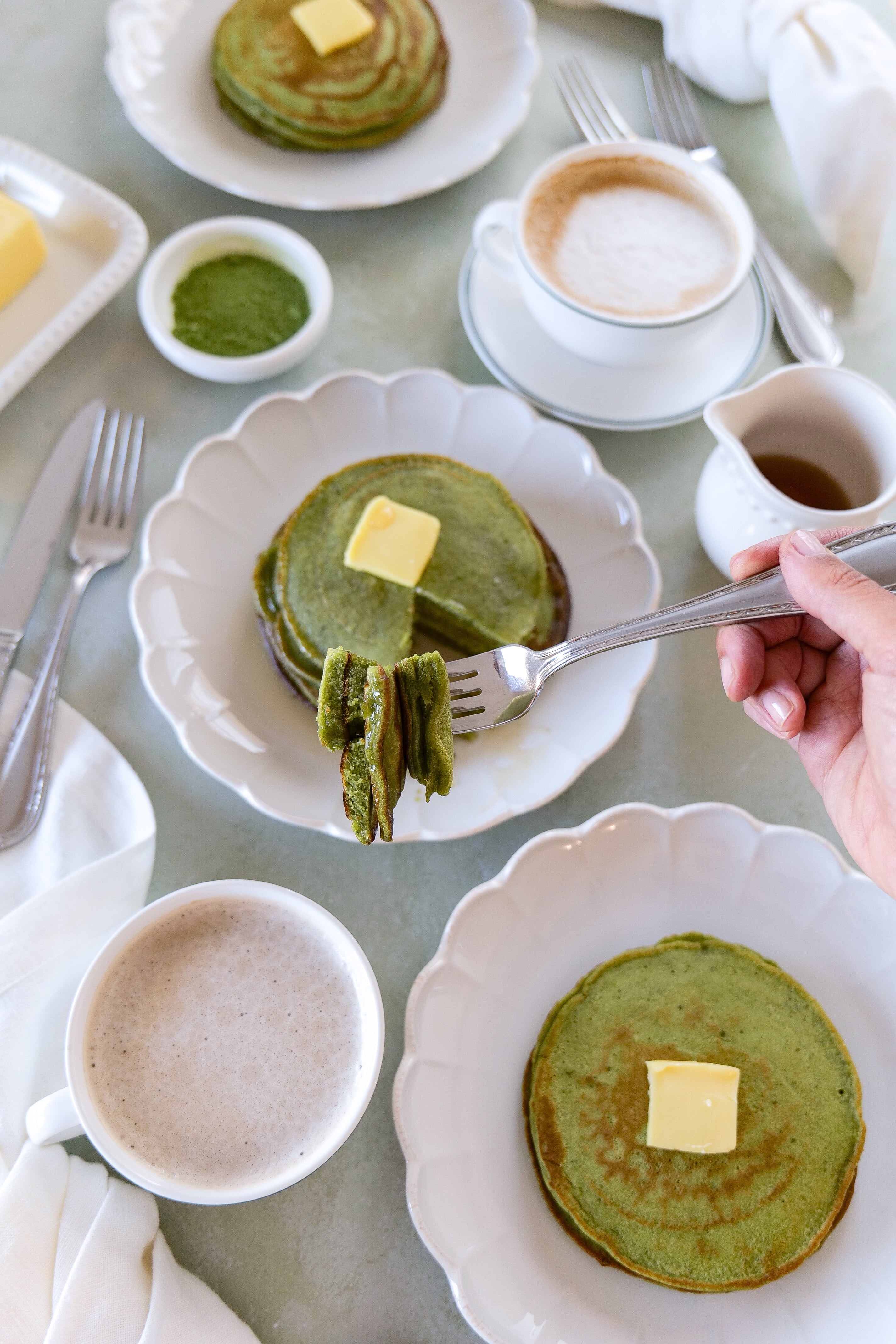 Sourdough Discard Matcha Pancakes