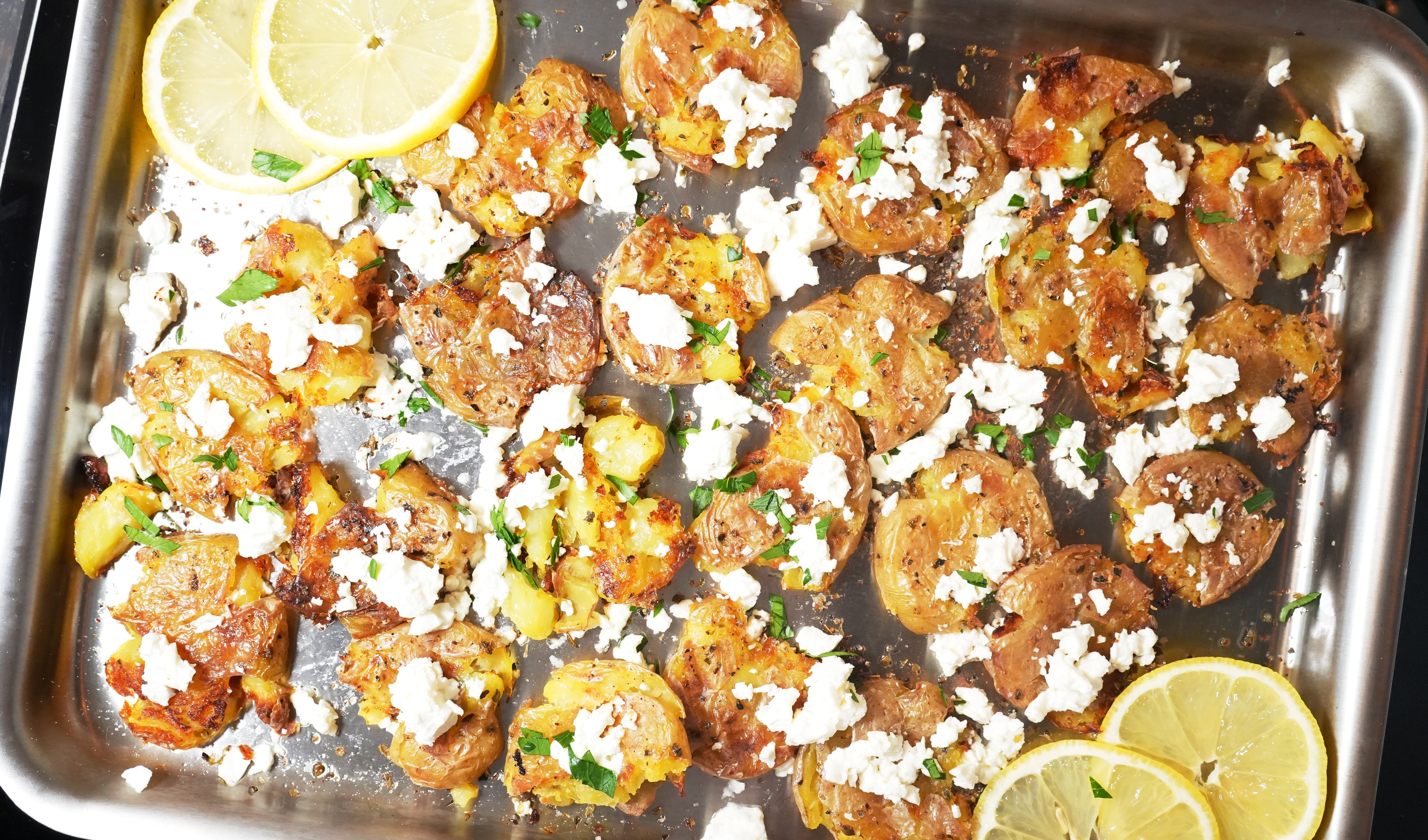 Crispy Smashed Feta Potatoes