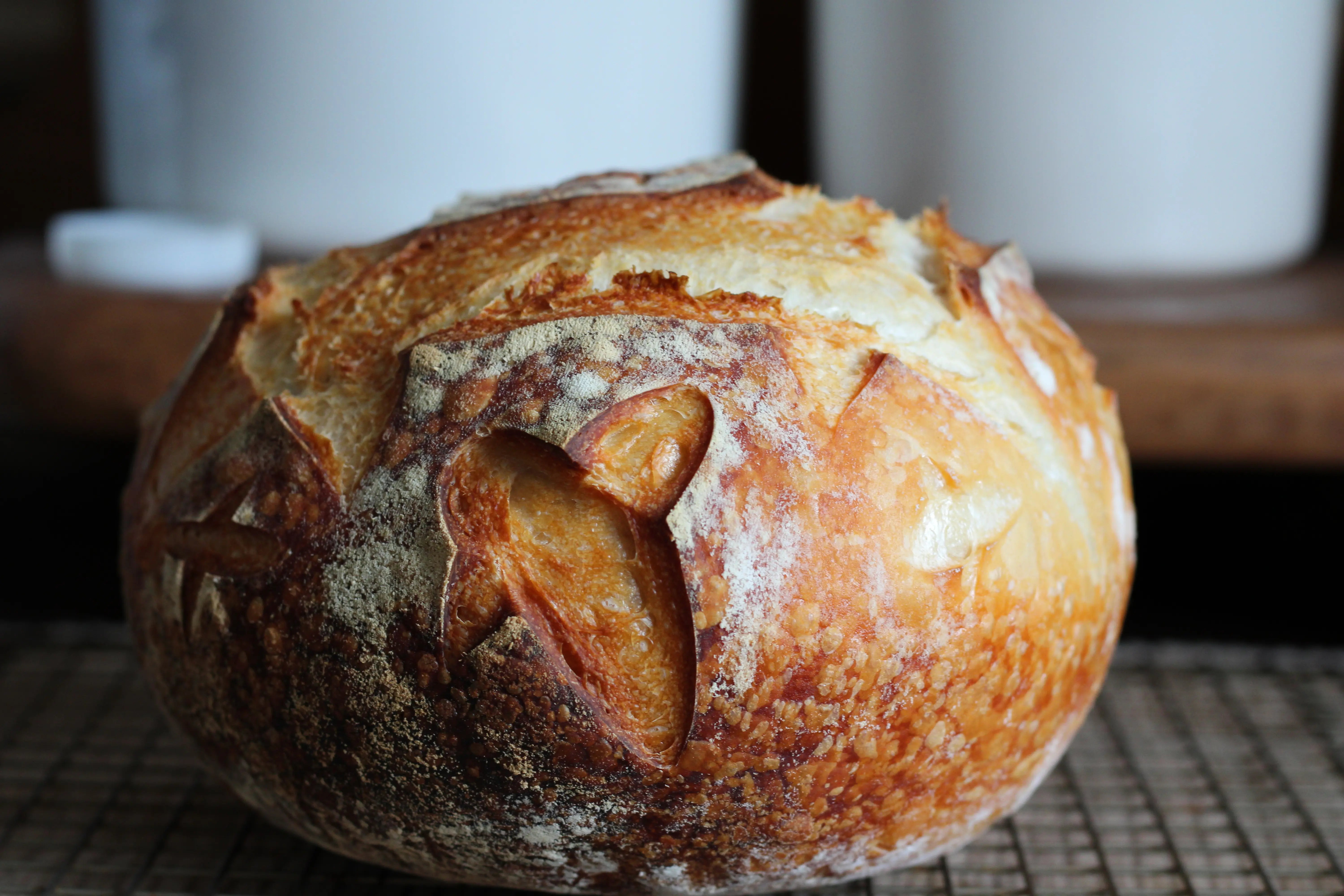 sourdough bread on a rack