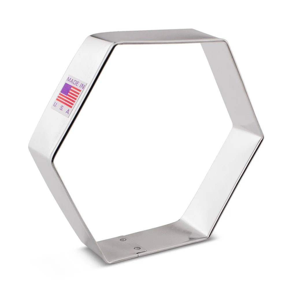 Hexagon cookie cutter with 'Made in USA' label
