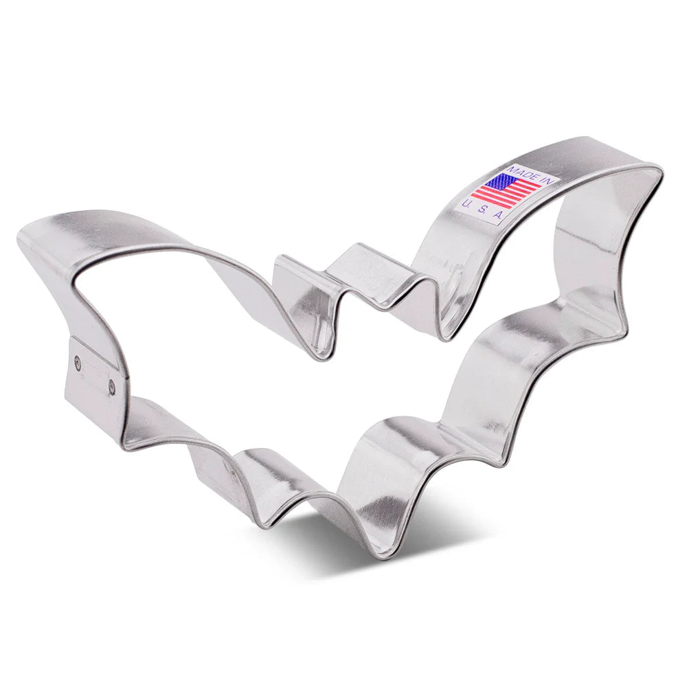 4-inch bat cookie cutter made of stainless steel, handcrafted in the USA.
