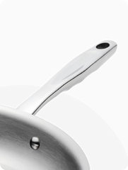 Close-up of ergonomic handle on stainless steel cookware