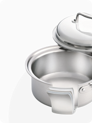 Close-up of a tri-ply cookware pot showing its layered construction