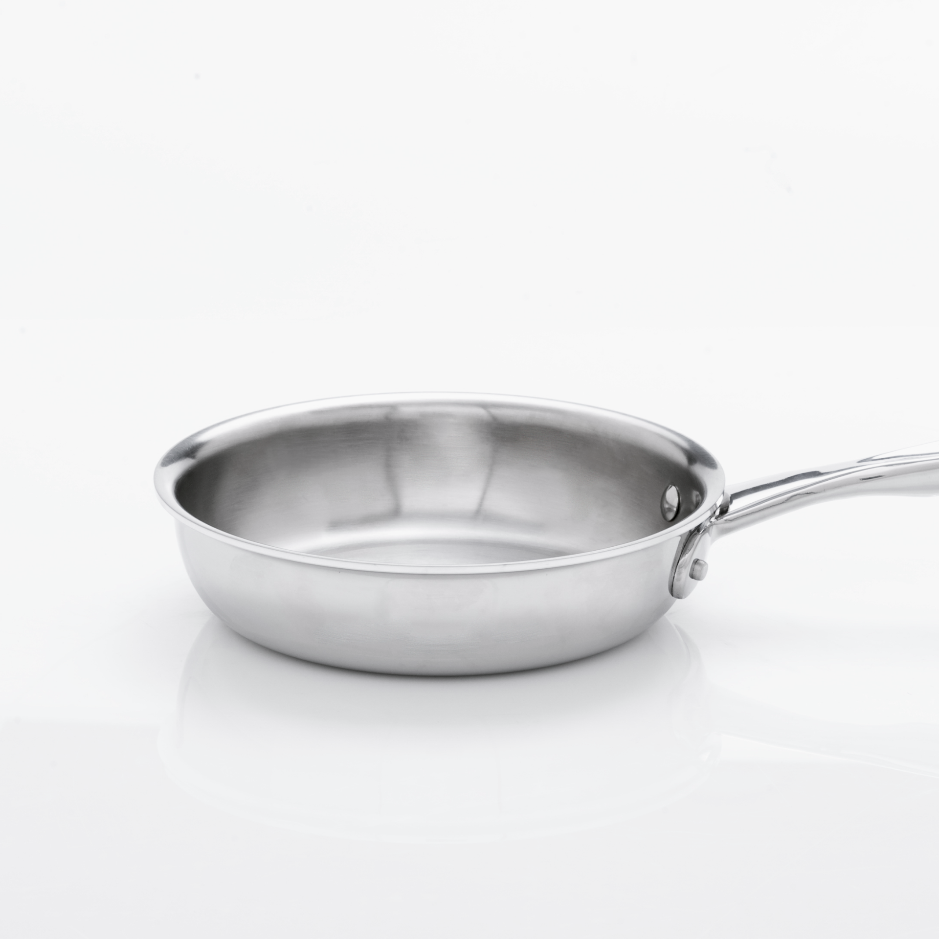 Stainless steel frying pan with a handle