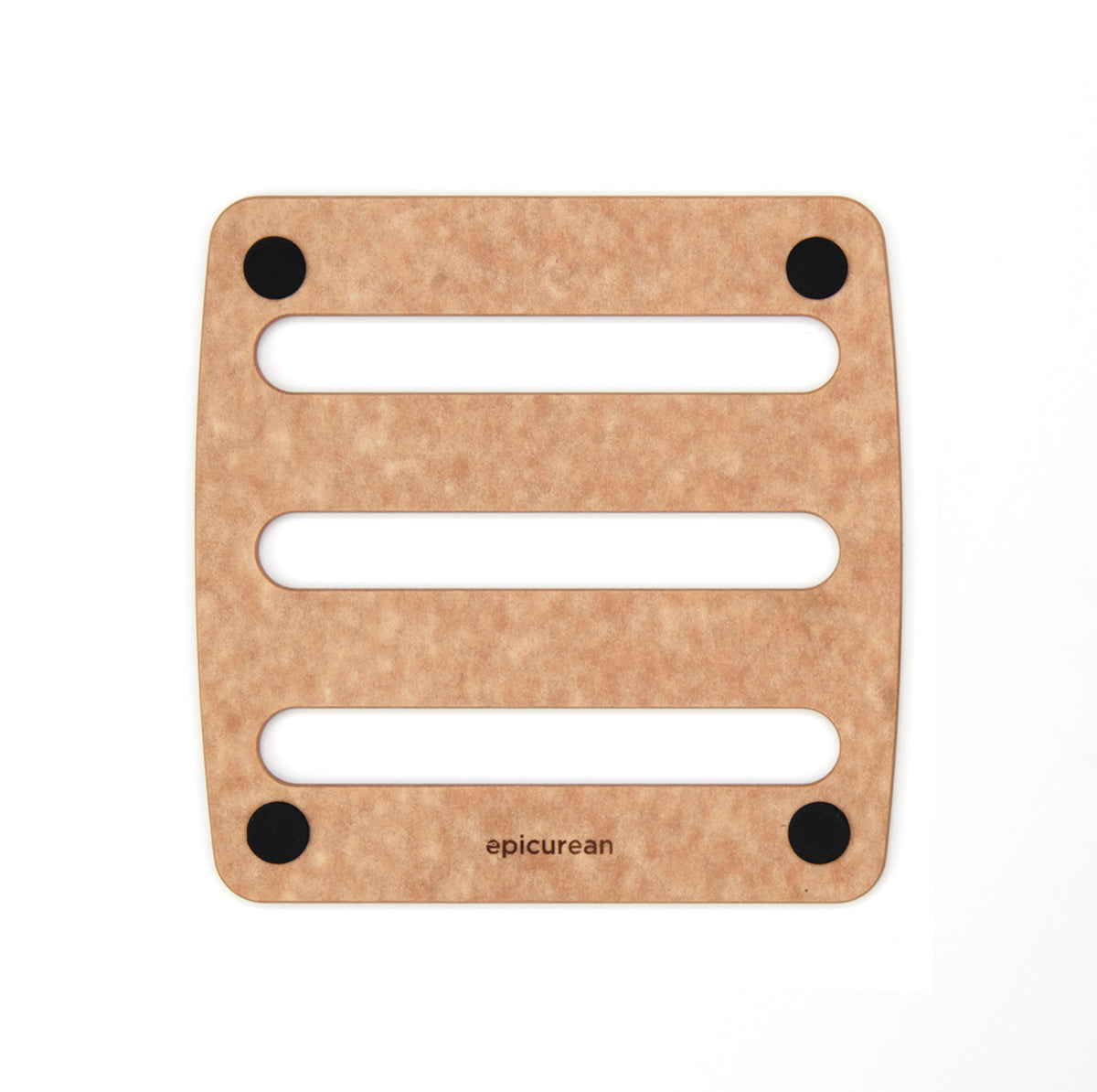 Brown trivet with vented design and non-slip grips