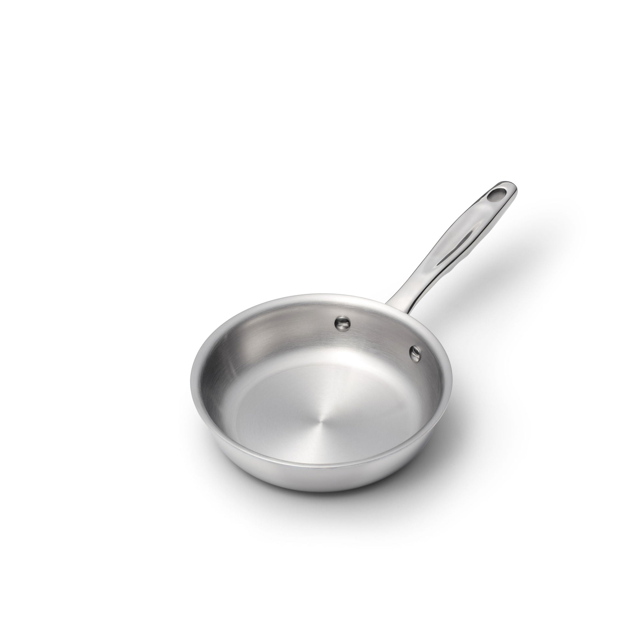 7 Inch Fry Pan with a stainless steel finish and a long handle