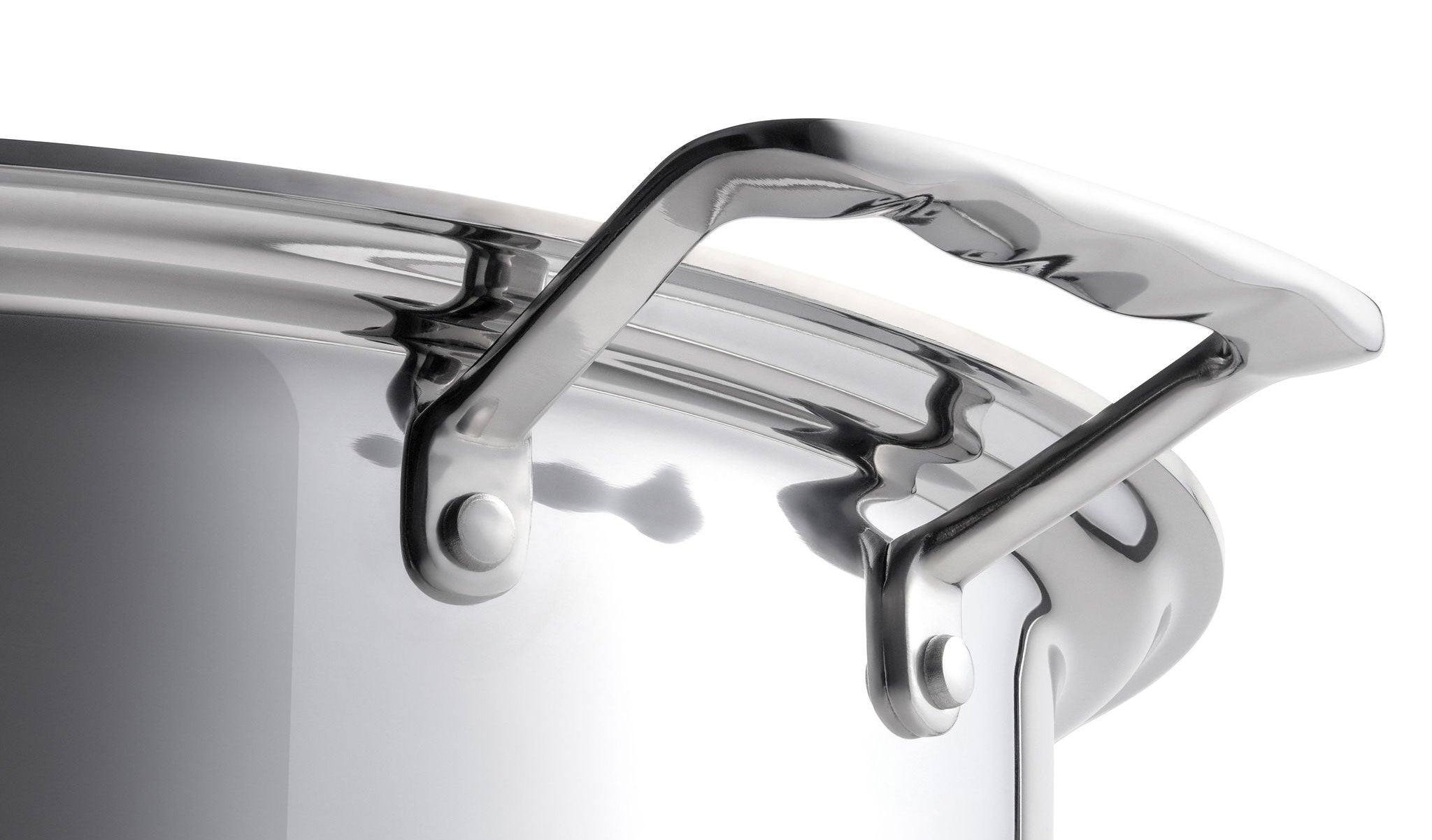 Close-up of the handle on the 6 Quart Slow Cooker Set, showcasing its stainless steel design.