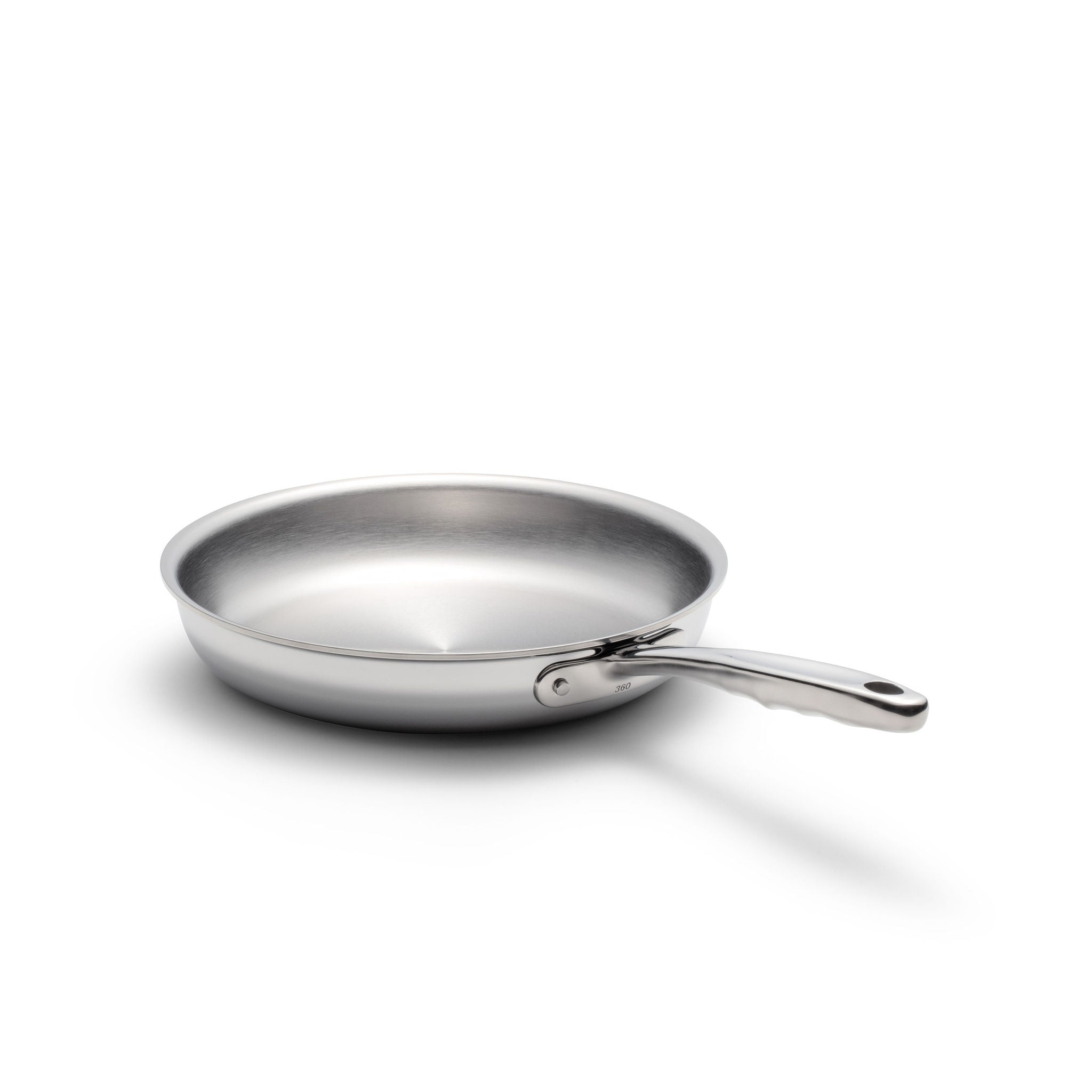 10-inch stainless steel fry pan with ergonomic handle, oven safe up to 500°