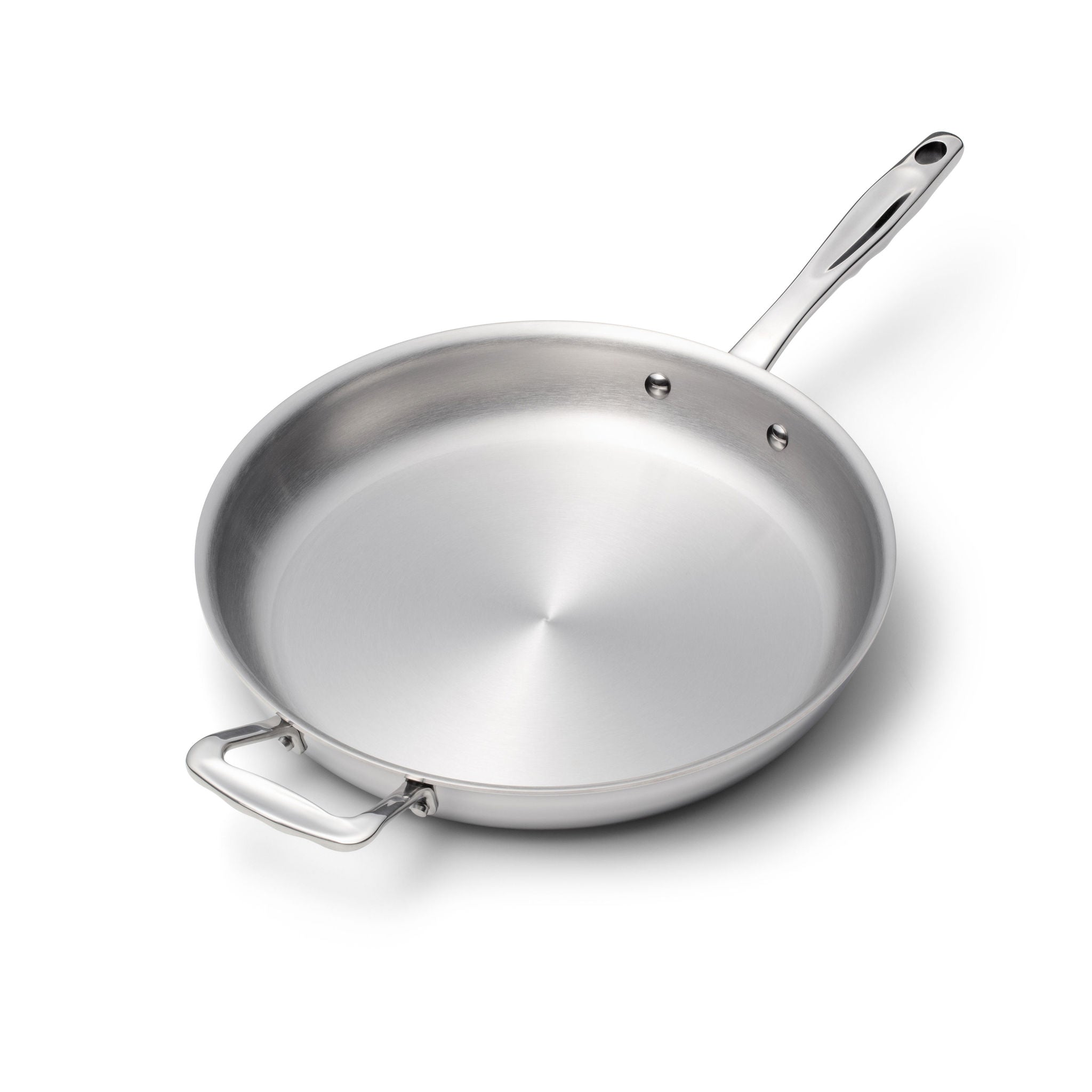 11.5 Inch Fry Pan with a polished stainless steel surface and ergonomic handle