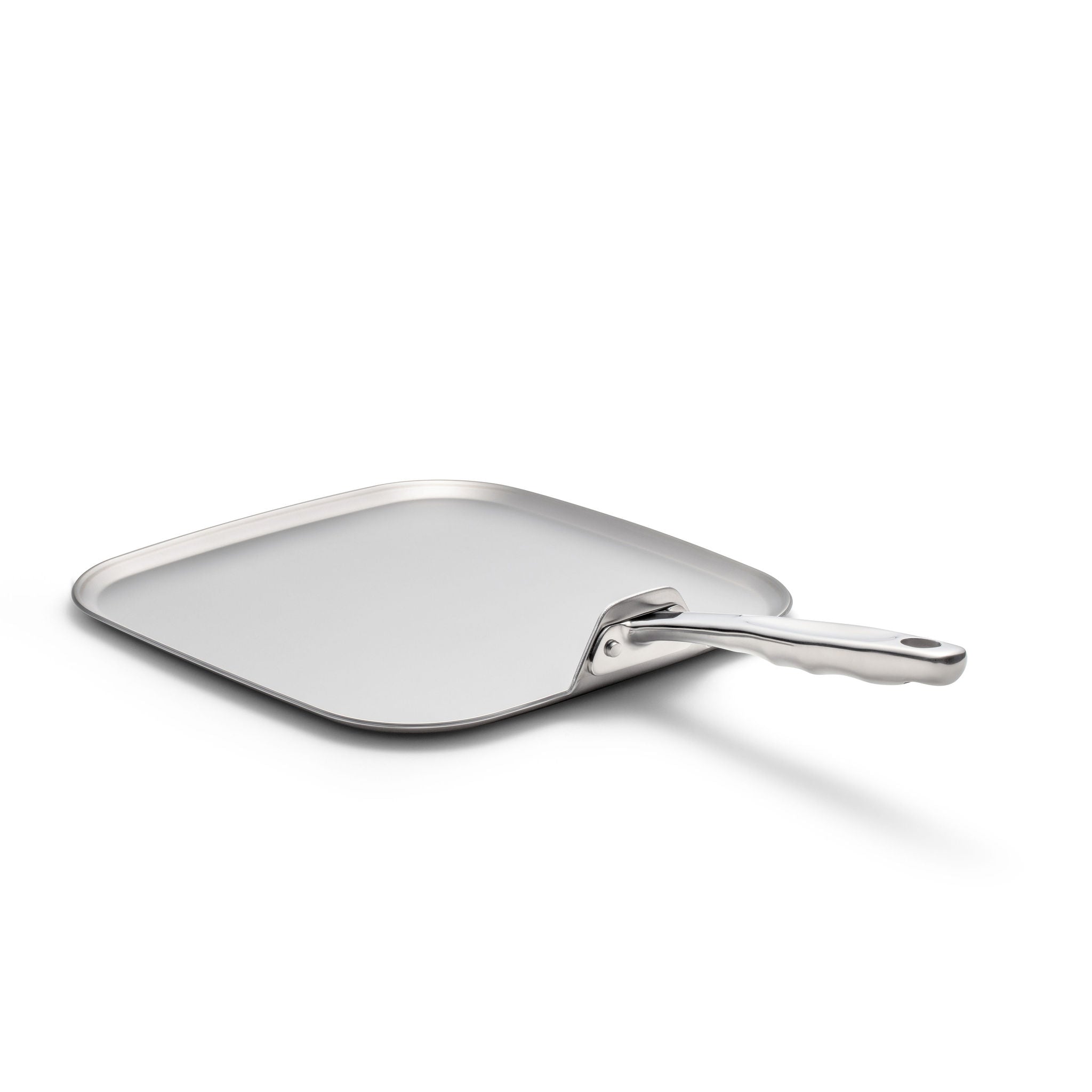 Stainless steel 11 inch square griddle with a handle