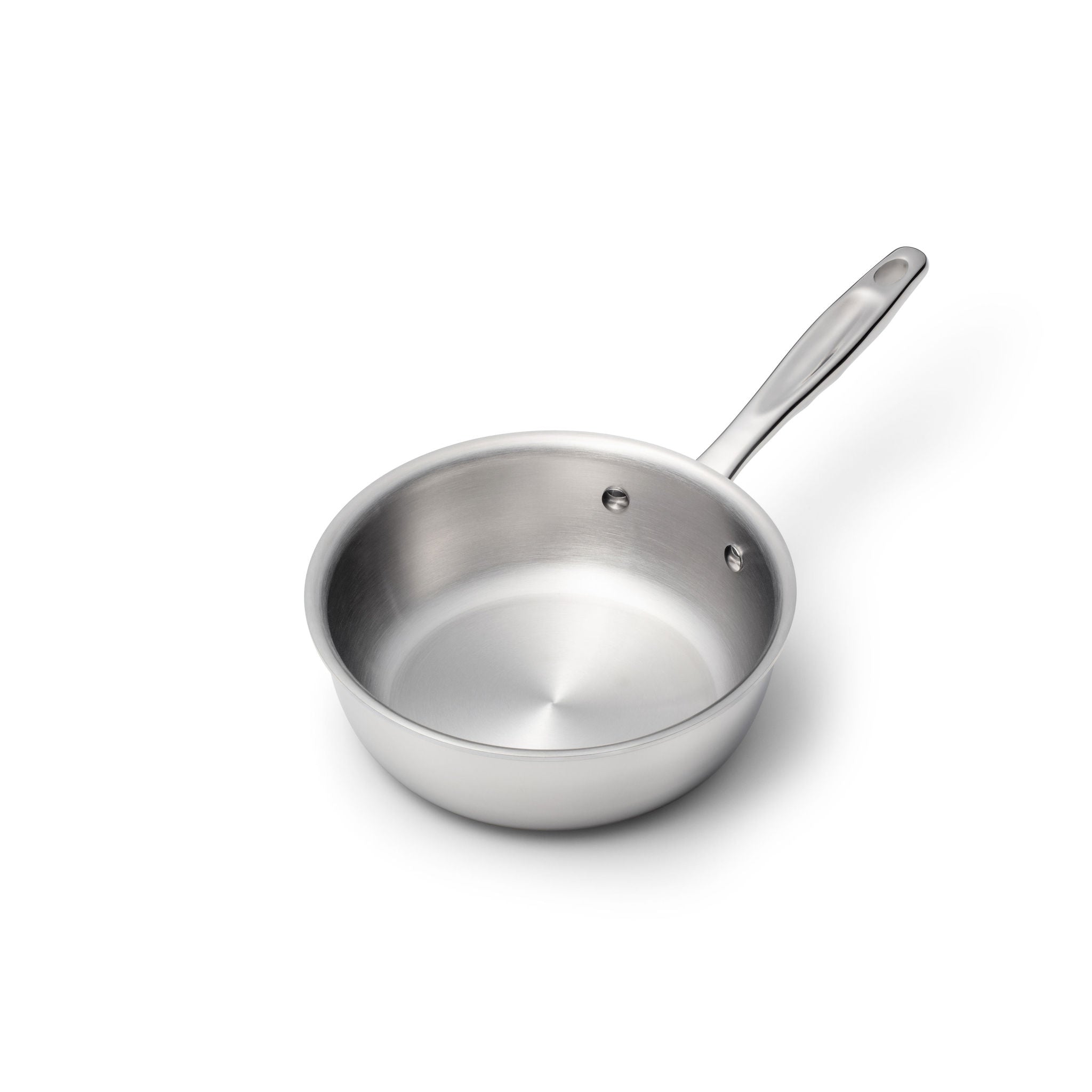 2-quart stainless steel saucier with a rounded surface and wide mouth