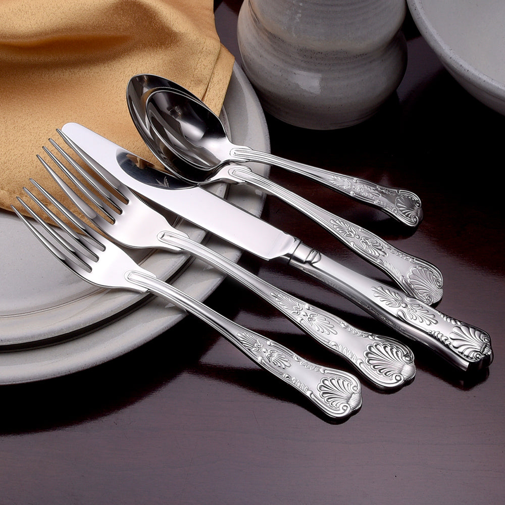 Sheffield 65 Piece Set featuring ornate flatware on a table setting