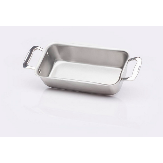 High-performance stainless steel loaf pan with handles, ideal for baking bread and meatloaf.