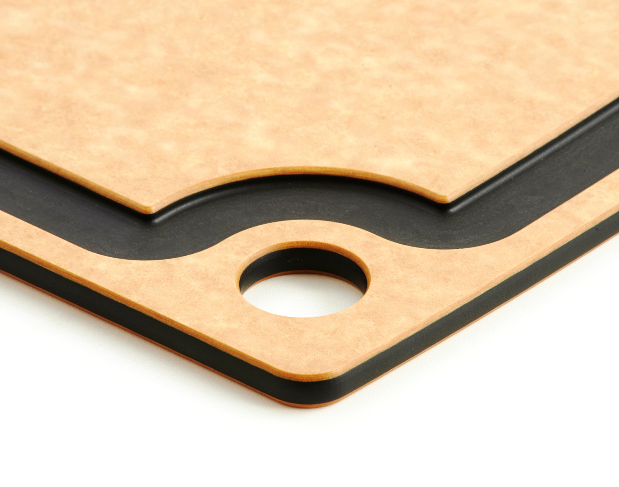 Close-up of All Natural Slate Cutting Board with eco-friendly slate accents and a handle hole