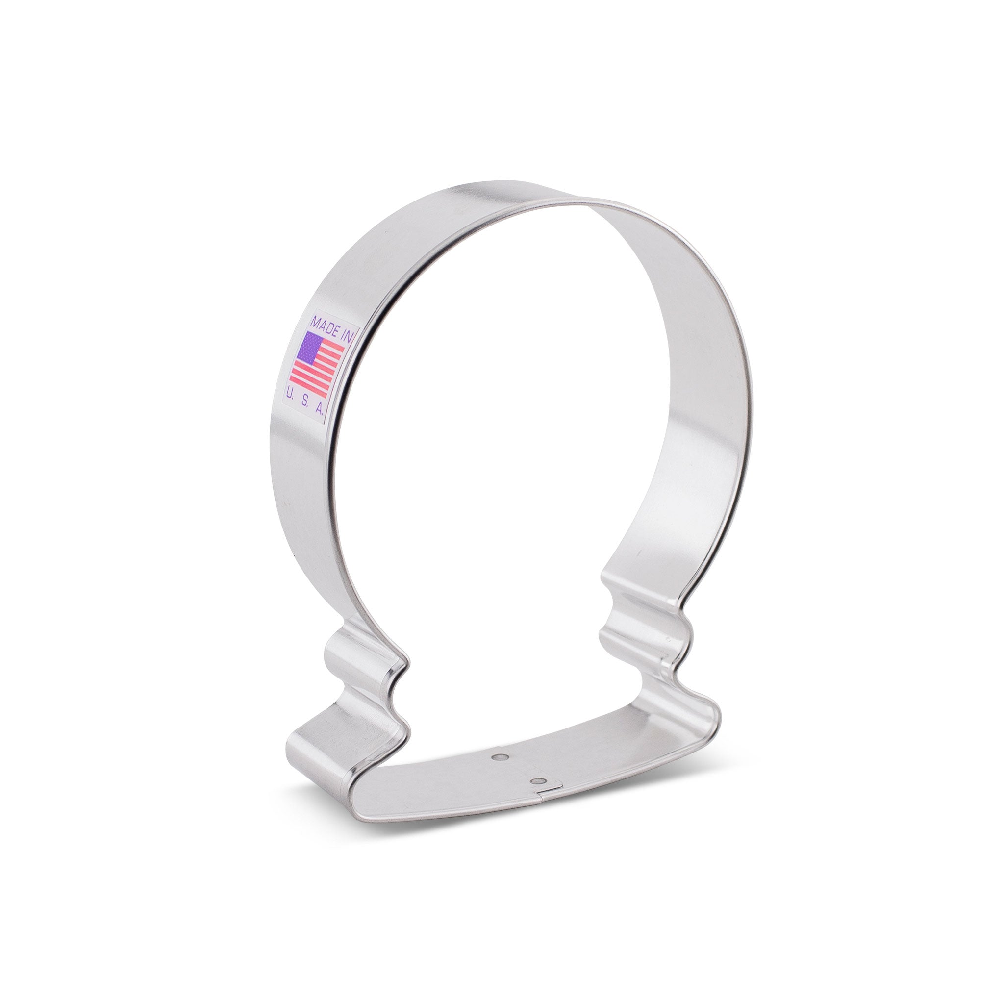 Metal snowglobe-shaped cookie cutter with a flag design