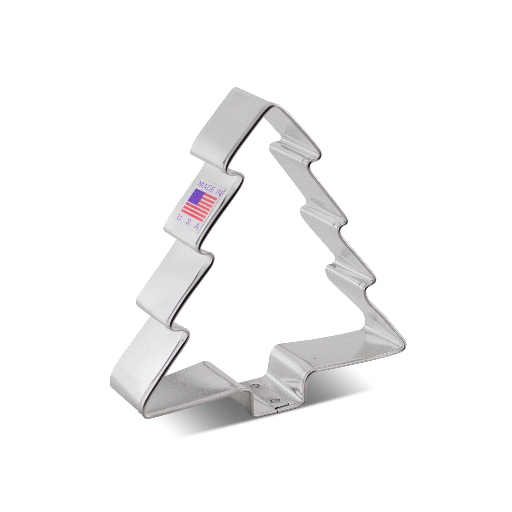 4-inch stainless steel Christmas tree cookie cutter with U.S. flag